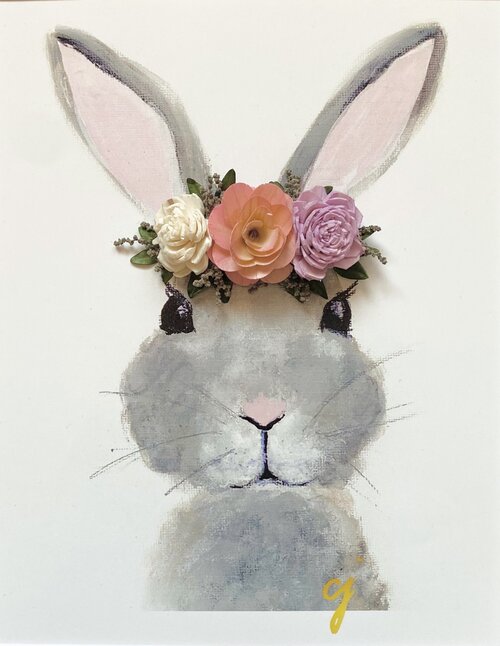 3d floral bunny print